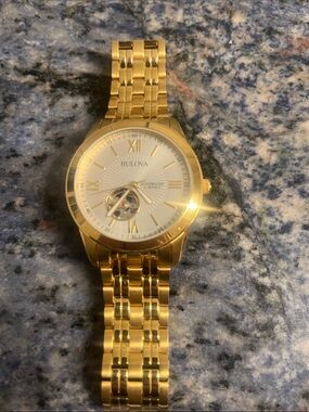 Bulova Gold-Tone Men’s Automatic Watch with White Dial